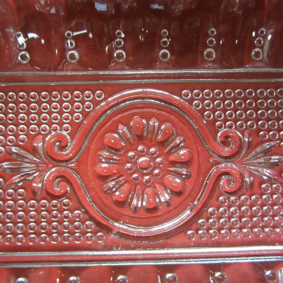 VINTAGE 50'S CLEAR PRESSED GLASS RELISH TRAY, DOTTED WITH FLOWER IN CENTER - Picture 6 of 7